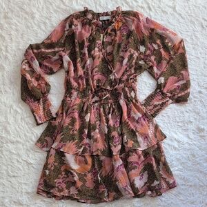 Dress Forum Pink and Brown Floral Long Sleeve Dress